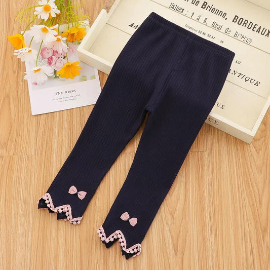 Girls' Leggings Children's Spring and Autumn Thin Bow Korean Cropped Trousers Baby Outer Wear and Inner Wear