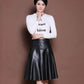 Women PU Leather Skirt Black High Waist  Pleated Skirt Slim Mid-length Plus Size A-line Skirt Autumn Winter