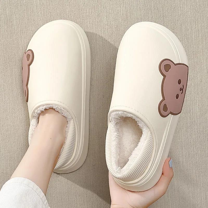 Waterproof Cotton Slippers Female Winter Cute Dormitory Thick-soled Household Non-slip Couple Home Cotton Shoes Are Light and Easy To Wipe