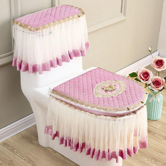 Three-piece Toilet Toilet Gasket Four Seasons Plus Velvet Warm Cushion Toilet Cover Zipper Type Toilet Veil Side