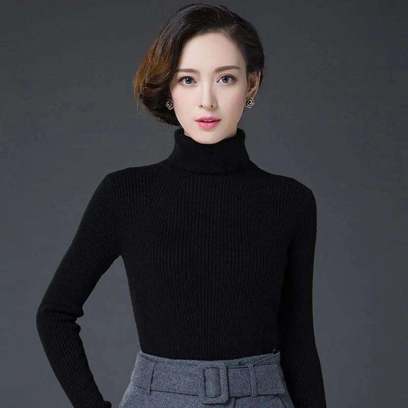 Women Turtleneck Sweater Autumn Winter Slim Plus Size Black Lady Pullover Sweaters Slim Knitted Jumper