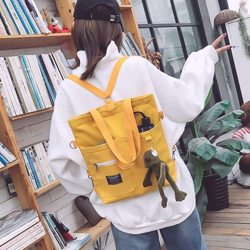 Female Messenger Student Canvas Bag, Large-capacity Korean Style Literary Shoulders, Hand-carried Simple and Versatile One-shoulder Tote Bag