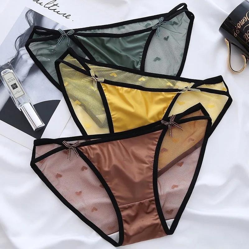 4Pcs/Set Lace Panties for Women Girl's Large Size Satin Underpants Color Matching Cotton Crotch Low Waist Briefs