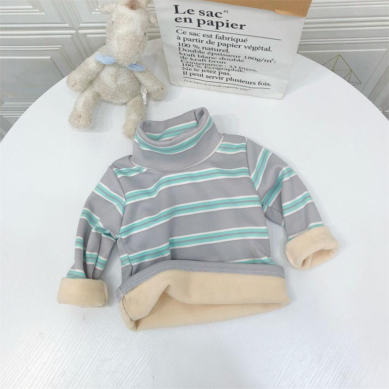 Children's Thermal Underwear Top Winter Turtleneck Bottoming Shirt Children's Clothing with Fleece Stripes