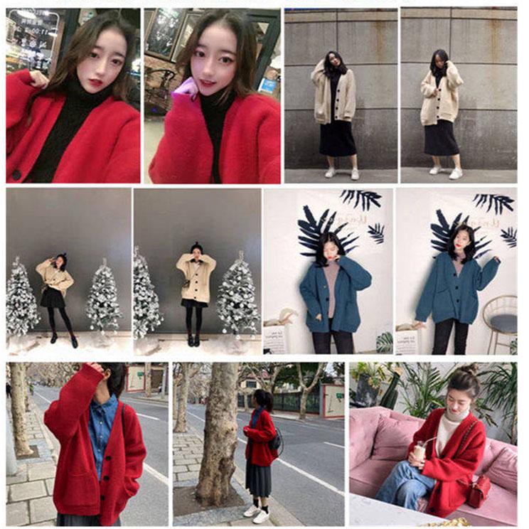 Autumn and winter thickening new loose sweater shirt jacket female outside sweater cardigan