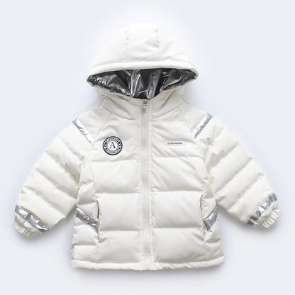 Girls' Down Jacket Short Thick White Duck Down Color Matching Warm Jacket