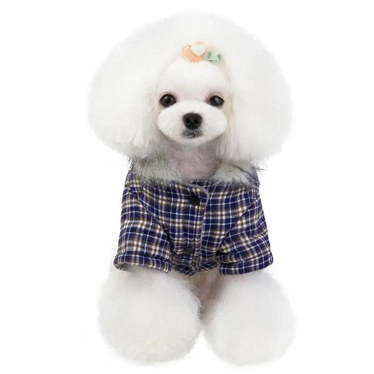 Pet Dog Cat Winter Clothes Plaid Padded Jacket Fleece Coat Bichon Teddy Cat's Warm Coat Pet Rompers Puppy Clothes Pet Supplies Cat's Clothing