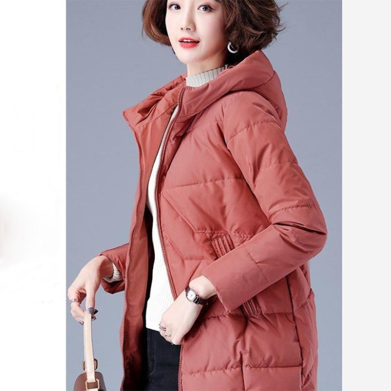 Women's Mid-length Down Jacket Winter Korean Loose Cotton Clothes Casual Hooded Padded Jacket