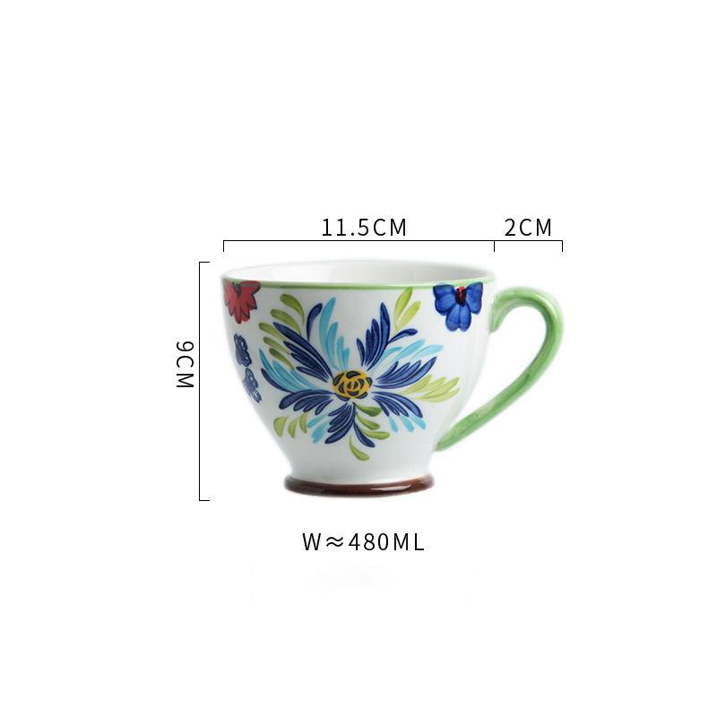 Nordic Hand-painted Ceramic Breakfast Mug Creative Personality Trend Large Capacity Coffee Oatmeal Mug Milk Cup