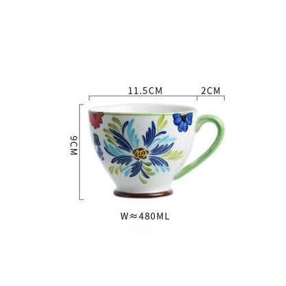 Nordic Hand-painted Ceramic Breakfast Mug Creative Personality Trend Large Capacity Coffee Oatmeal Mug Milk Cup