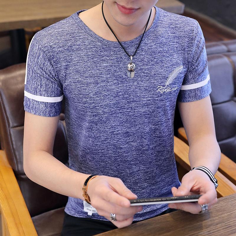 High Quality Summer Men's Ice Silk Short-sleeved T-shirt Trend Half-sleeved T-shirt Bottoming Shirt Men's Top Clothes