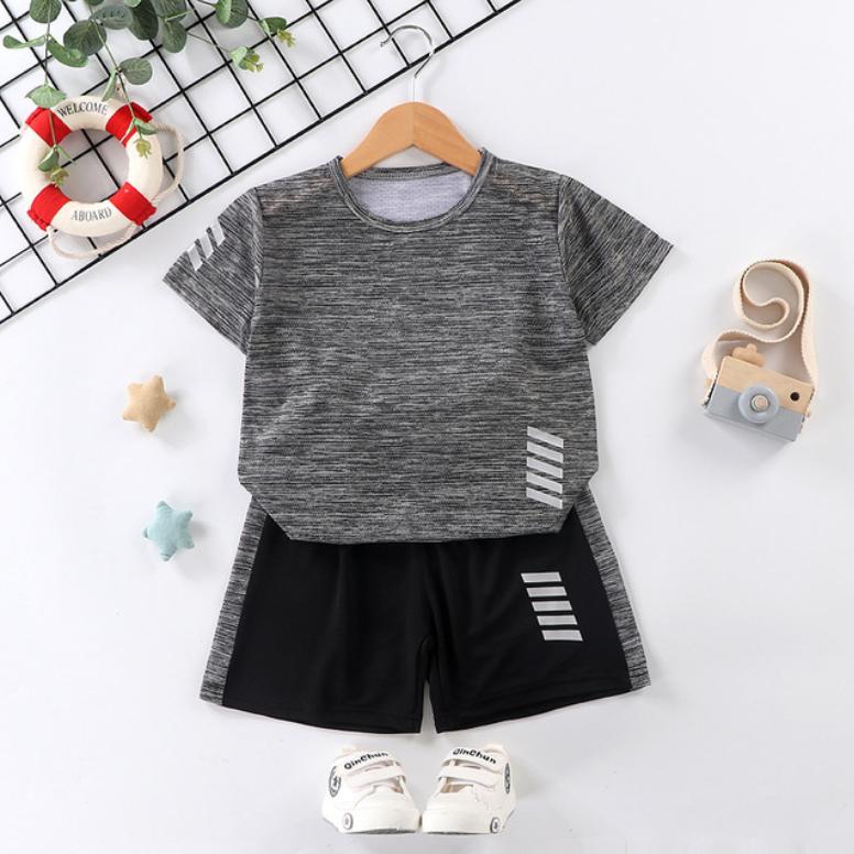 Children's Short Sleeve Suit Running Sportswear Casual Quick Drying Clothes Boy and Girl Summer T-shirt Shorts Two Piece Set