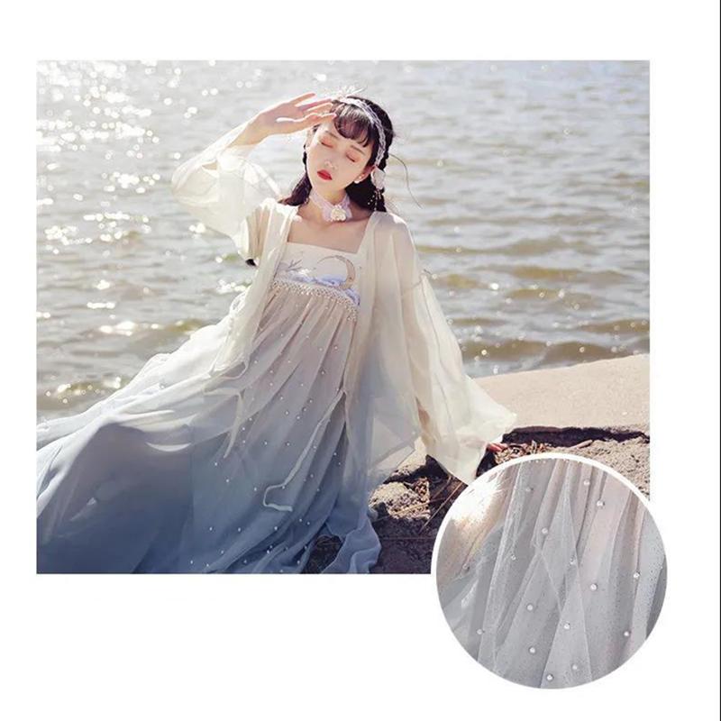 Hanfu Female Full Chest Skirt Super Fairy and Elegant Original Design Pearl Embroidery Three-piece Summer