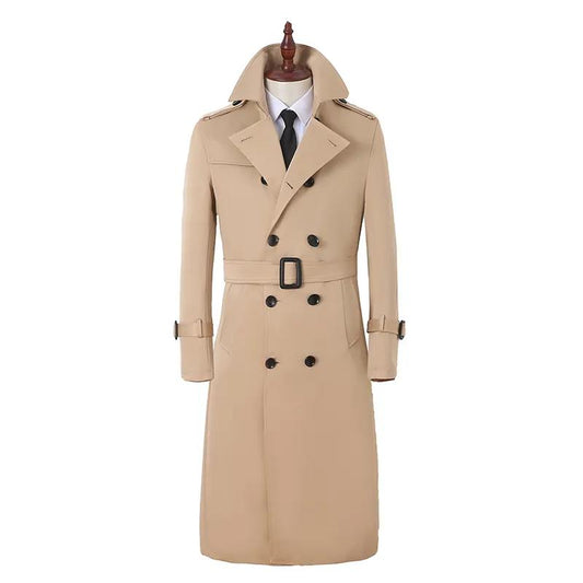 Long Over The Knee Cashmere Windbreaker V-neck Solid Color Robe Casual Slim Coat Gentleman Button Jacket Spring