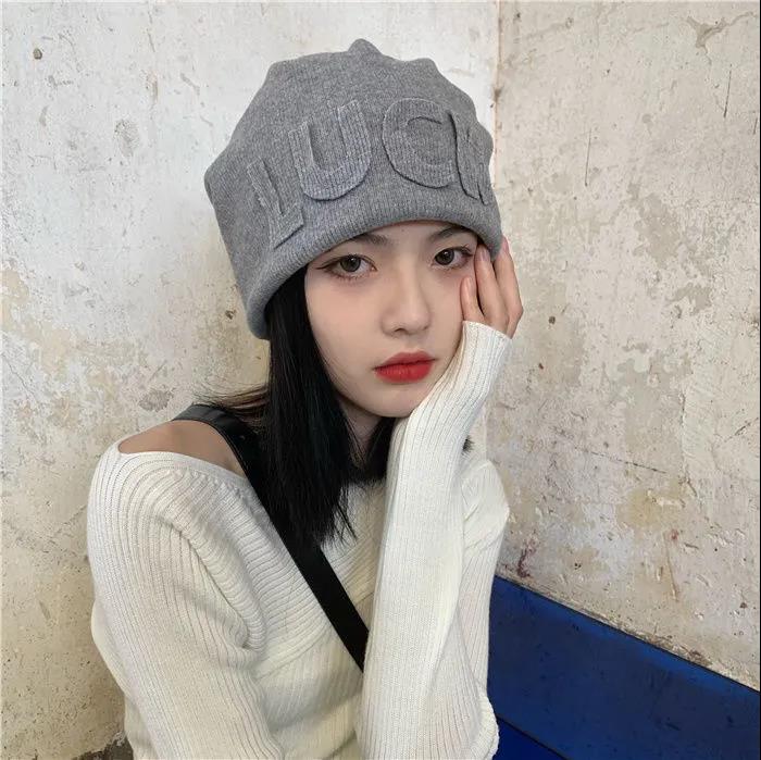 Winter Fashion Knitted Letter Hat Women's Ear Protection Toe Cap with Big Head Circumference Plus Fleece Knitted Hat