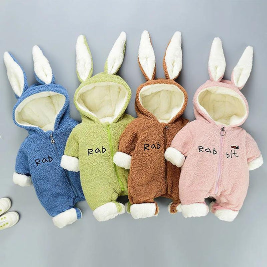 Rabbit Autumn and Winter Baby One-piece Travel Clothes Out Holding Clothes Plush Winter Baby Clothes Neonatal Winter Thickening