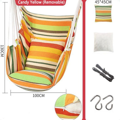 Striped/Solid Color Canvas Hammock Swing Indoor and Outdoor Thickened Canvas Detachable Cradle Chair with Pillow Cushion