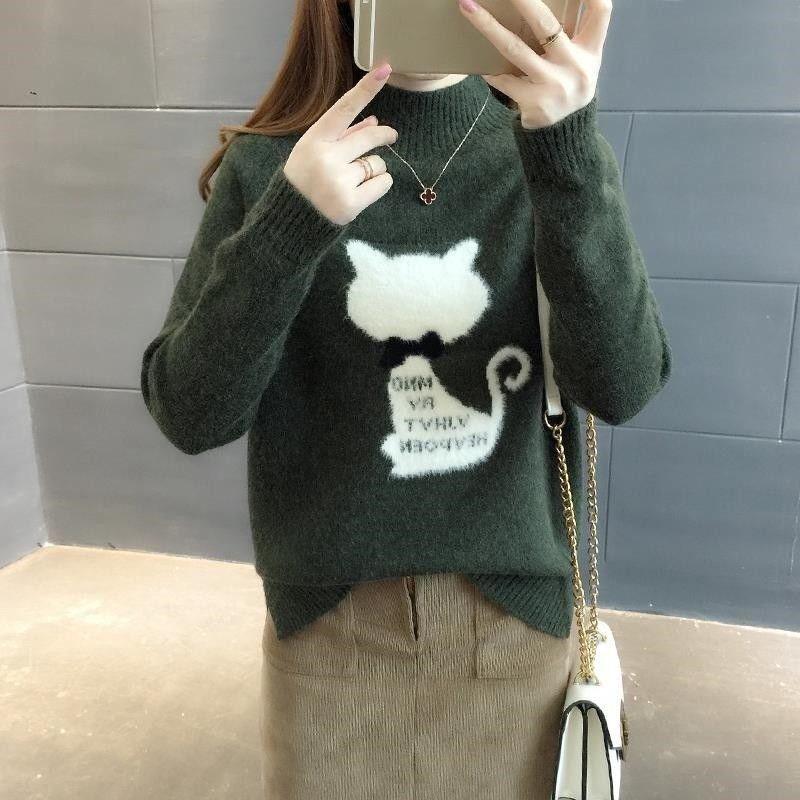 Autumn and Winter Thick Sweater Fashion Loose Knit Top Half High Collar Youth Female Jacket