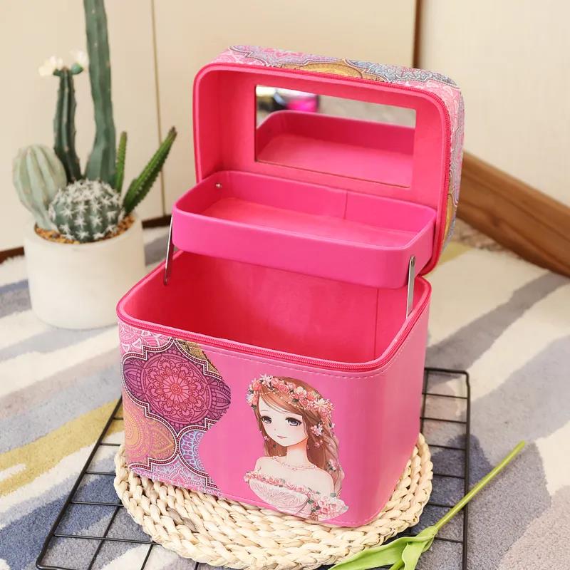 Two-layer Cosmetic Bag Multi-functional Cute Girl Heart Portable Cosmetic Storage Box Large-capacity Cosmetic Box