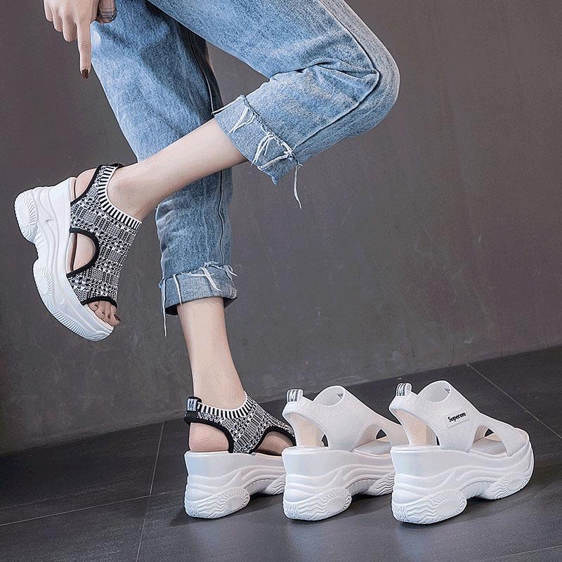 Plus Size 35-39 Fashion Women Mesh Shoes Cutout Beach Casual Sandals Flip Flop Sandals Increased Roman Shoes