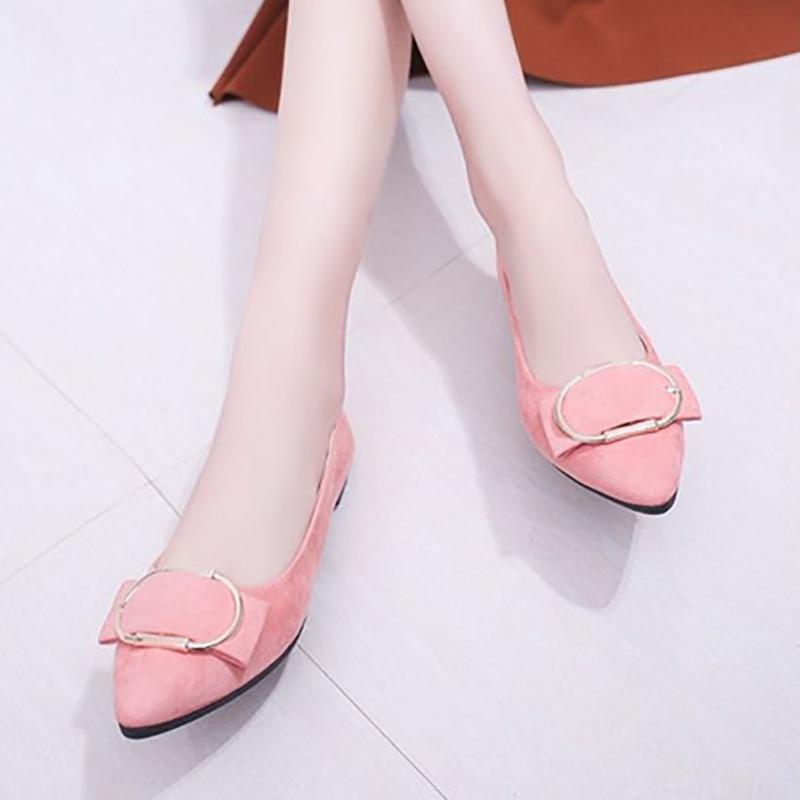 Korean Style Spring Pointed Toe Shoes All-match Square Buckle Women's Shoes Flat Heel Flat Shallow Mouth Comfortable Casual Large Size Women's Shoes