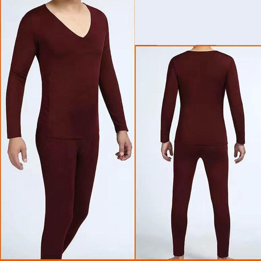 Men Winter Autumn Thermal Underwear Plus Velvet O-neck Tops Pants Tight Suit Thicken Windproof Comfortable Soft Lining Long Sleeve High Elasticity