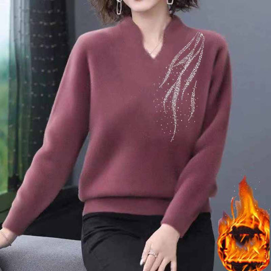 Autumn and Winter Models Plus Velvet Bottoming Shirt Women Double-sided German Velvet Mother Wear All-match Long-sleeved T-shirt Women