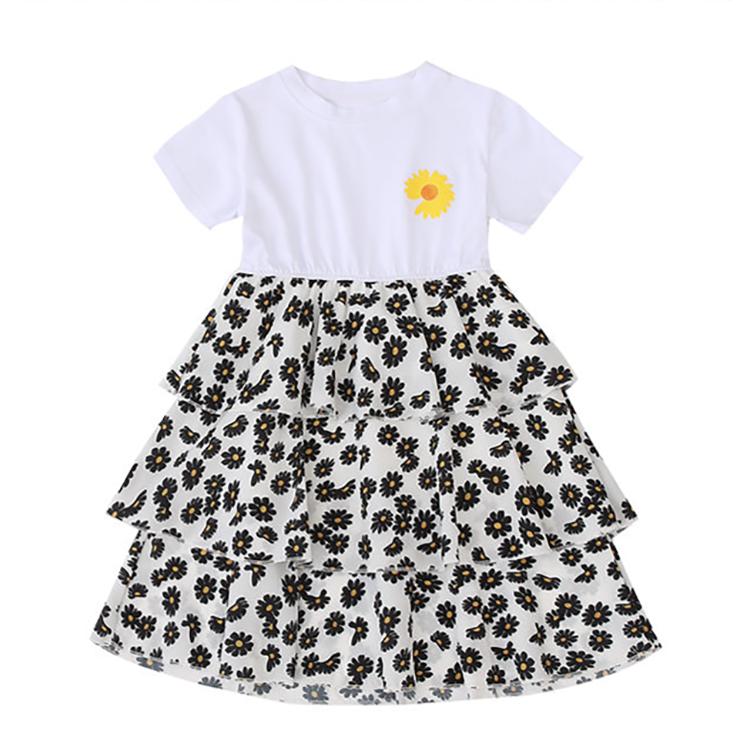 Children Dress Spring Summer O-neck Kids Clothing  Baby Girls Clothing Printing Short Sleeve Dress Girl