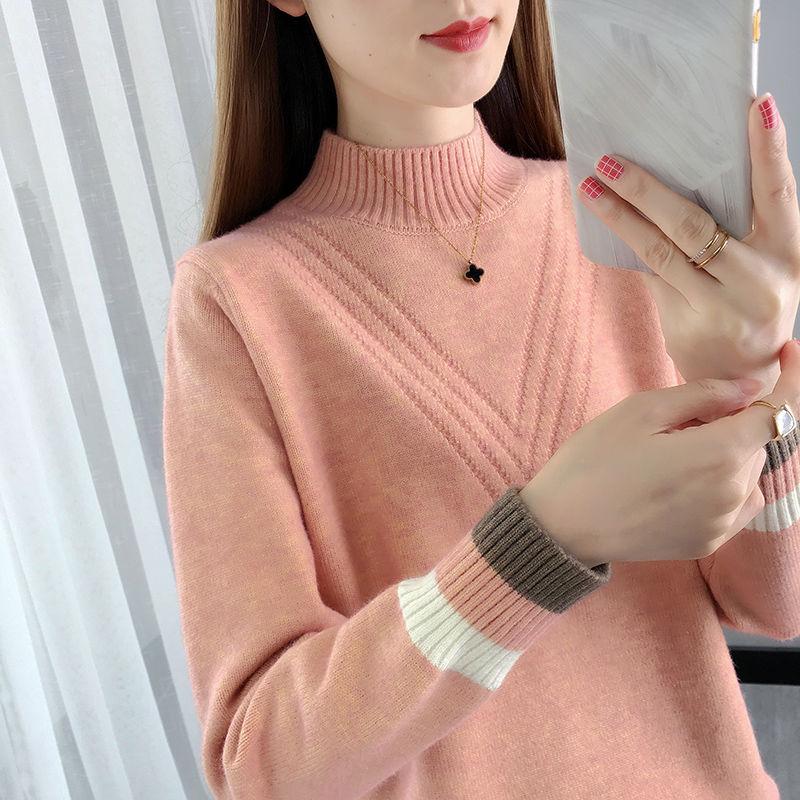 Sweater Autumn/winter Women's Clothing Half High Neck Loose Loose Outer Wear Short Sweater Inner Warm and Western Style All-match Bottoming Shirt