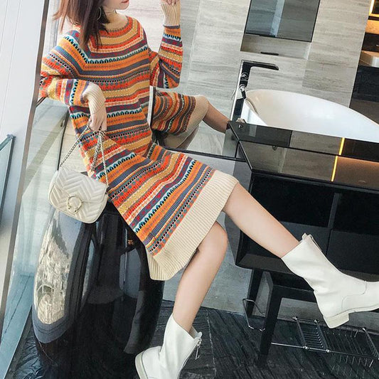 Autumn and Winter Knitted Bottoming Shirt with Long Sleeves Highlights Temperament Tops Slim Fashion Sweater Skirt