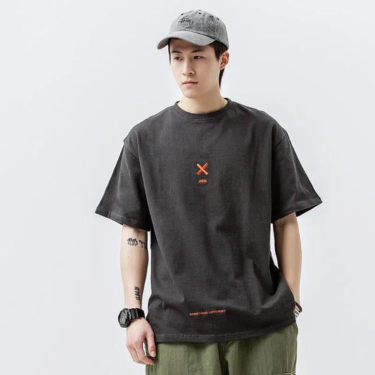 Embroidered Men's T-shirt Pure Cotton Casual Summer Tide Short-sleeved Half-sleeved Top Loose and Versatile