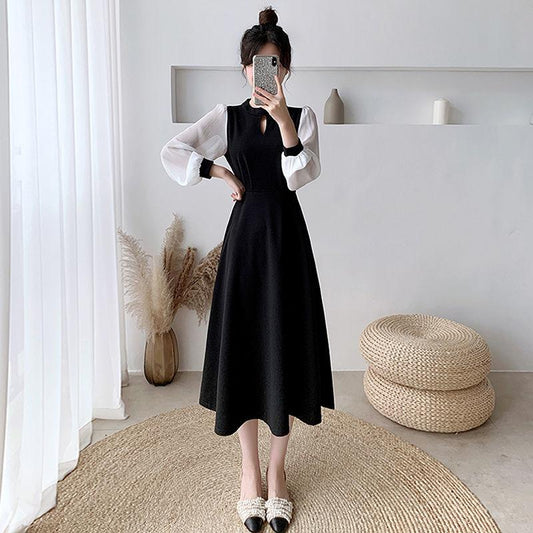 French Medium Length Retro Dress Women's Spring and Summer Elegant Waist Graceful Gentle A-line Dress