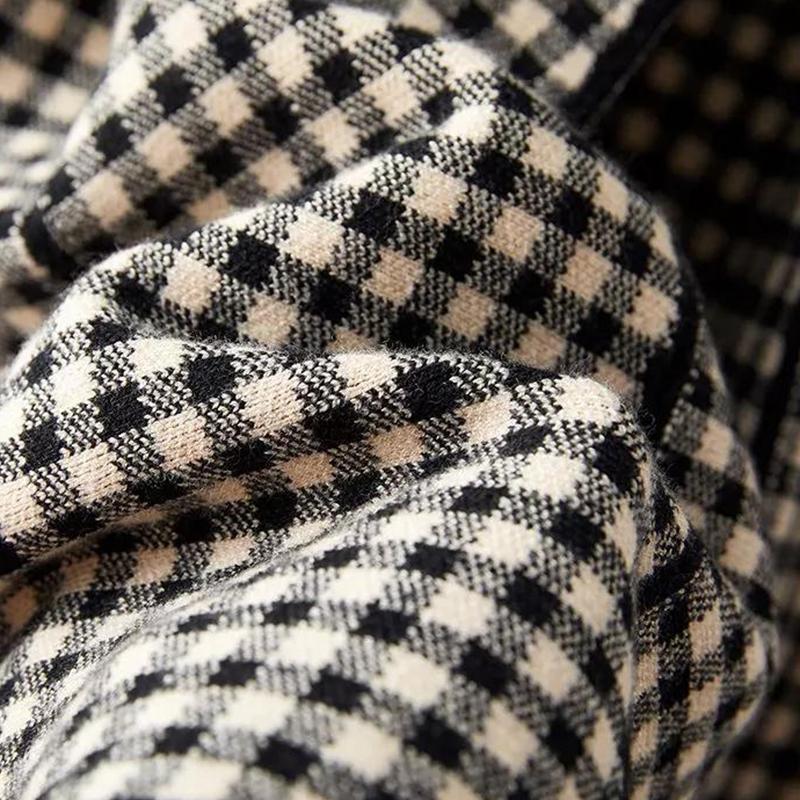 2021 Autumn Dress Simple and FashionableThin Checkered Color Matching Commuter Temperament Waist Knit Dress Women