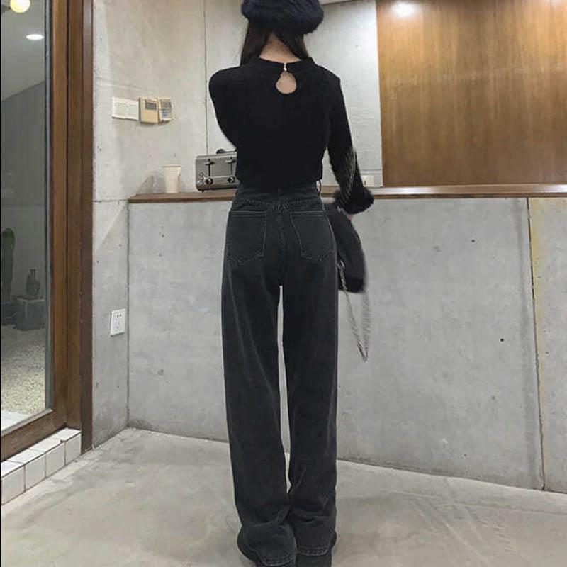 Butterfly Embroidery Jeans Female Autumn and Winter Korean Version of The High Waist Thin Wild Plug-in Direct Linear