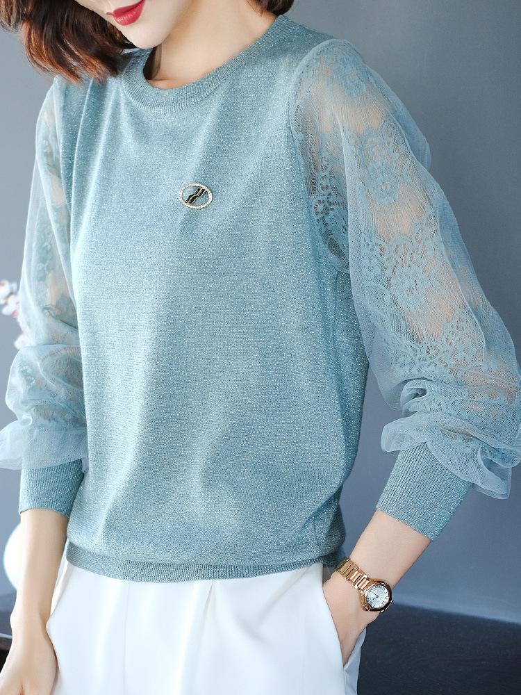 Lace Hollow Bottoming Shirt Women's Small Sweater Knitted Sweater Early Spring and Autumn Outer Wear Thin Top