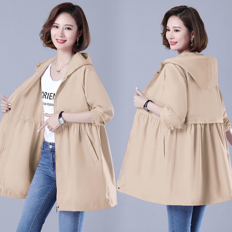 Inner Lining Windbreaker Women Mid-length Autumn and Winter Loose Coat Large Size Hooded Jacket