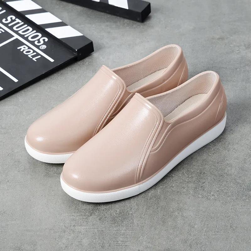 Spring Autumn Casual Non-slip Rubber Shoes Women's Low-top Flat Wear-resistant Rain Shoes Solid Color Large Size Waterproof Working Single Shoes