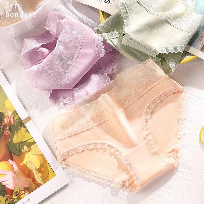 6Pcs/Set Seamless Women's Mid-waist Panties Large Size Lace Cotton Briefs Solid Color Highly Elastic Casual Underpants