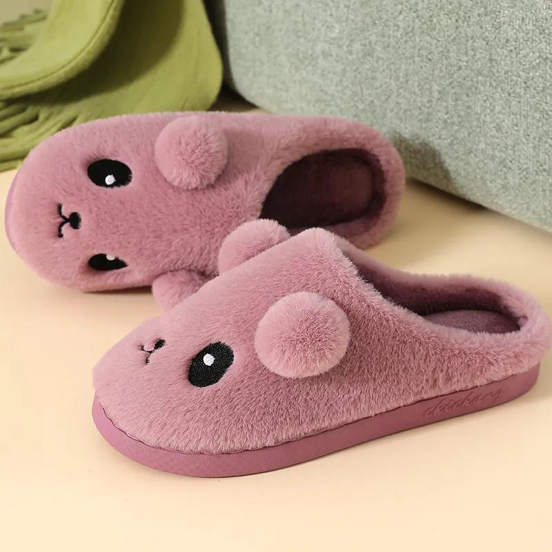 Autumn and Winter Cotton Slippers Female Cute Plush Couple Half-pack with Warmth and Non-slip Plush Slippers for Home Indoor