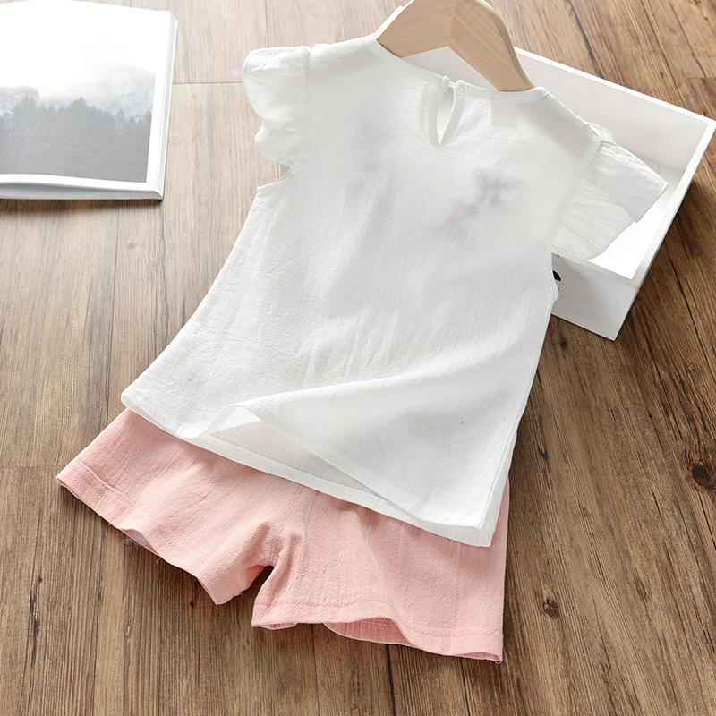 Summer Casual Children Sets Chiffon Flowers Blue T-shirt Pants Girls Clothing Sets Kids Summer Set for 3-7 Years