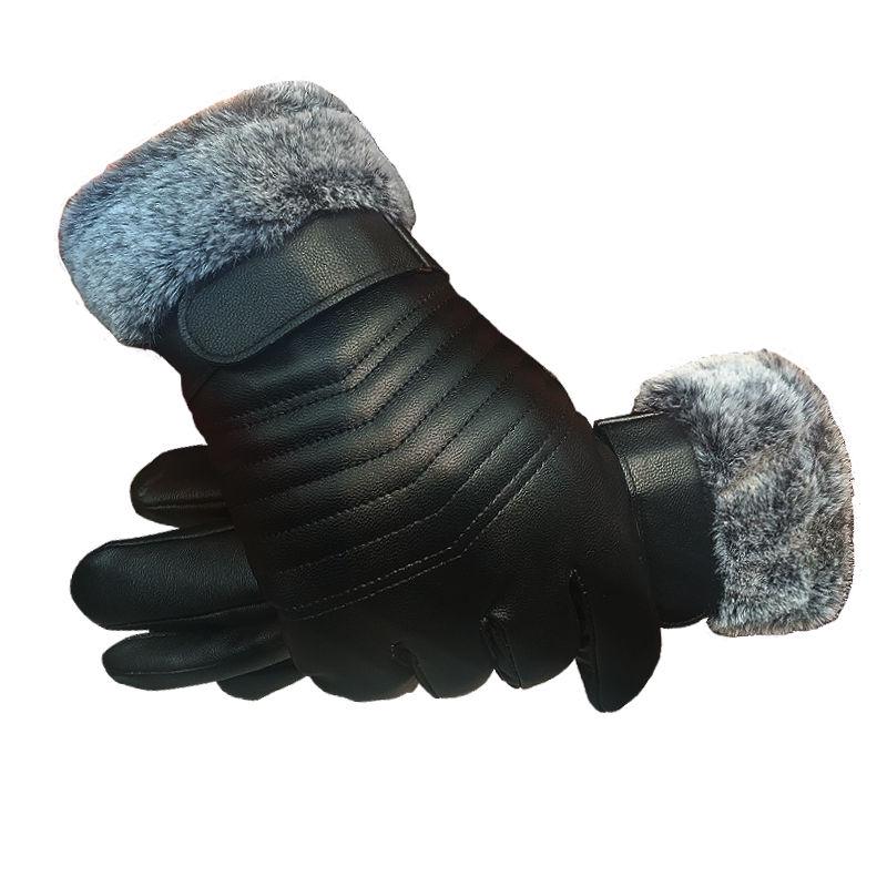 Thick gloves Man fashion gloves Plush Cotton gloves Windproof gloves Winter Warm Leather gloves