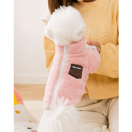 Pocket Zipper Teddy Autumn and Winter Fleece Warm Dog Clothes Bichon Hiromi Small Puppies Pet Supplies Solid 2 Legs Pet Dogs Cats Outfit Pet Clothing