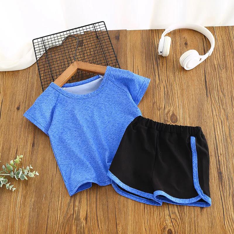 Children's Quick-drying Suit Two-piece Suit Boys and Girls Baby Summer Casual Sportswear Shorts Short-sleeved T-shirt Ice Silk