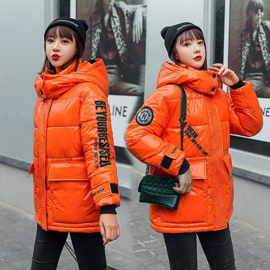 Fashion Women's Cotton-padded Jacket Winter Outdoor Thickening Warm Down Padded Jacket Loose Shiny Zipper Jacket Women