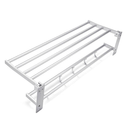 Double-layer Bathroom Towel Rack Wall-mounted Bar Rack Shelf with Hooks Bathroom Railings Do Not Need To Be Punched