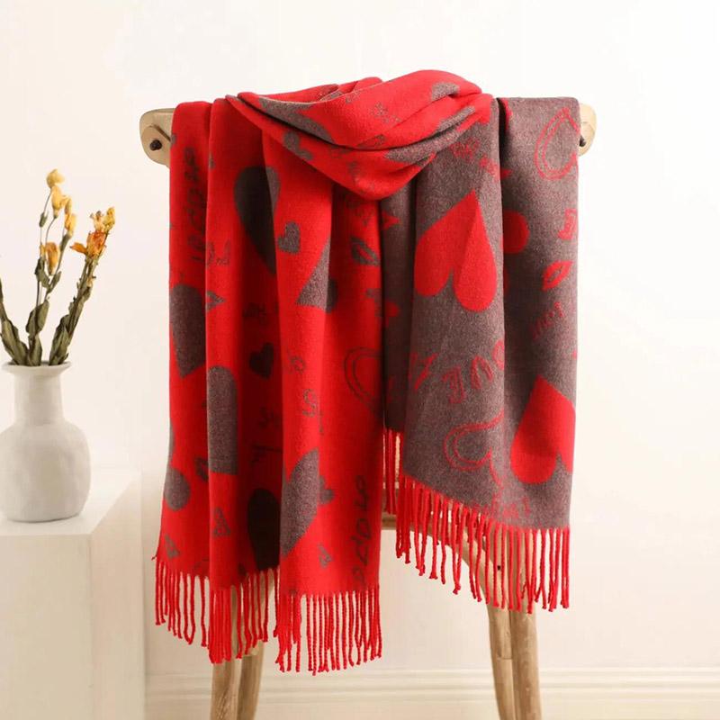 Winter Flowers Cashmere Scarf Women High-end Western Style Su Shawl Thickened Warmth Double-sided Two-color Bib Women