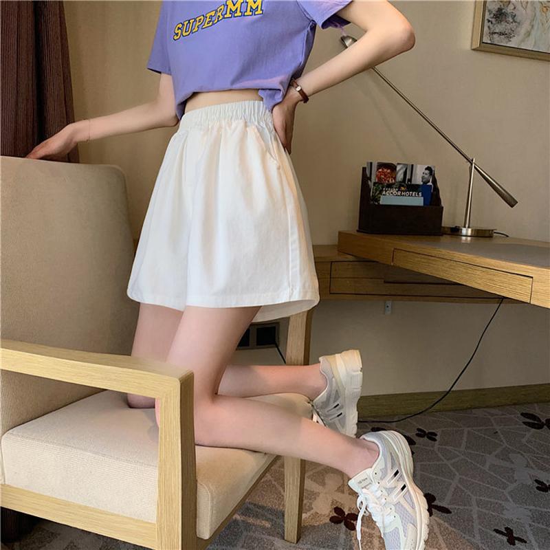 High-waisted Thinner A-line Wide-leg Casual Shorts Women's Elastic Waist Loose Shorts Large Size Women's Adjustable Waist Shorts