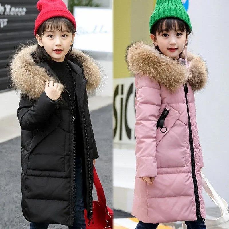 Girls' Warm and Windproof Winter Coat Mid-length Thick and Down Padded Jacket