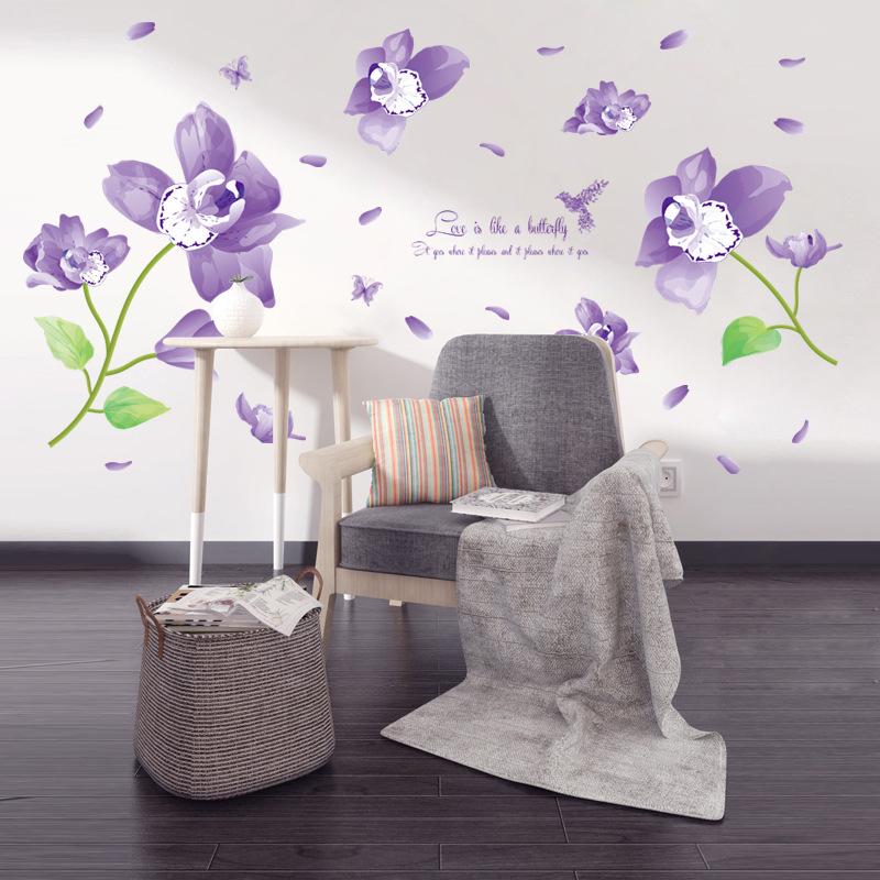 Fantasy Phalaenopsis bedroom living room TV background wall stickers green paper