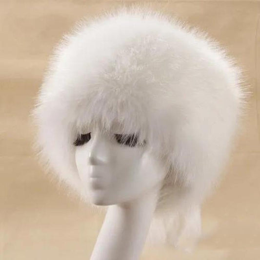 Women's Faux Fur Hat with Tail Russian Flat Dome Hat Thick Autumn Winter Windproof Plush Warm Ear Protection Caps with Tail